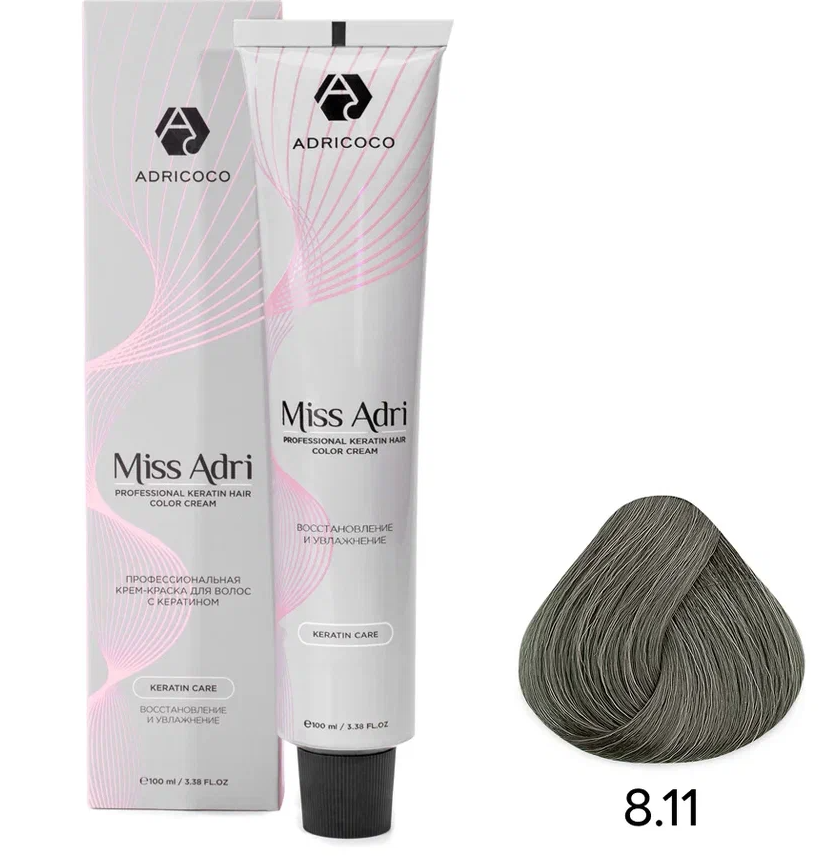 Крем-краска для волос ADRICOCO Miss Adri оттенок 8.11 Светлый блонд интенсивный пепельный 100 мл